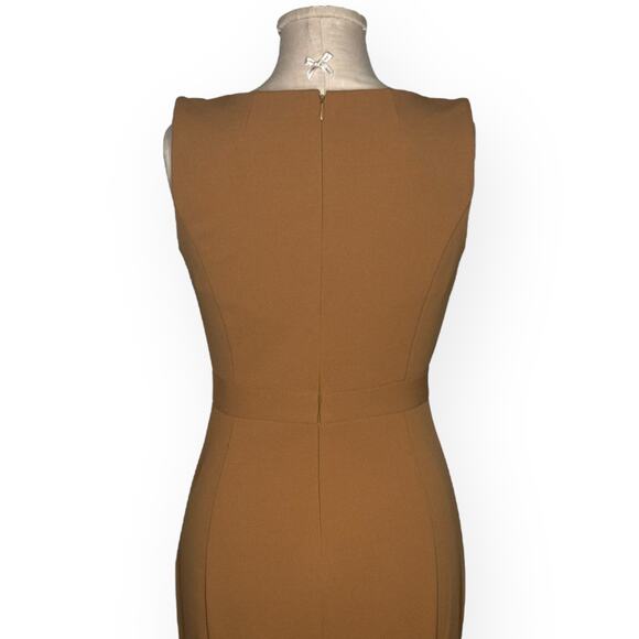 New CALVIN KLEIN Flounce Peplum Mermaid Midi Dress V-Neck Brown Career Office 2 - Picture 9 of 13